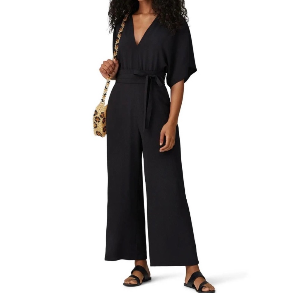 Vanessa Bruno Lelie Solid Black Short Sleeve V-Neck Jumpsuit Size 34